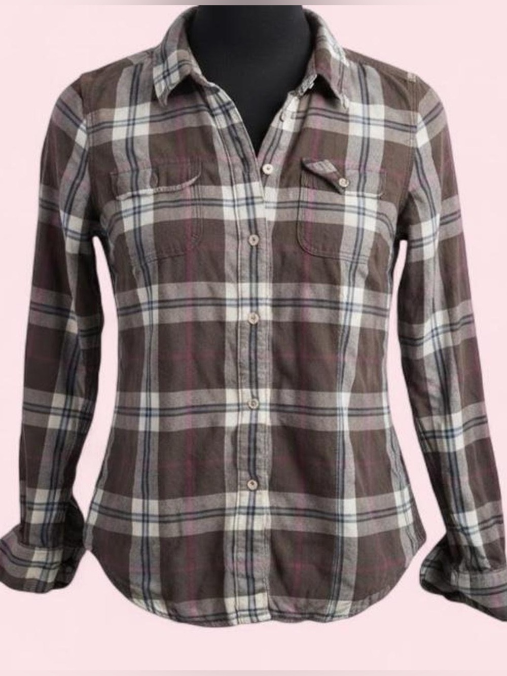 American Eagle Plaid Flannel Button Down Shirt Size 10 Grunge Indie Y2K
